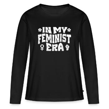 À mon époque féministe - T-shirt manches longues Premium bio Femme - noir - Devant - Julia (174cm)