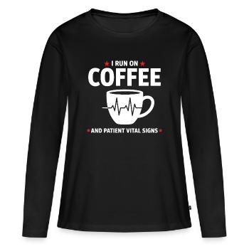 Humour Infirmier Café et Signes Vitaux Patients - T-shirt manches longues Premium bio Femme - noir - Devant - Julia (174cm)