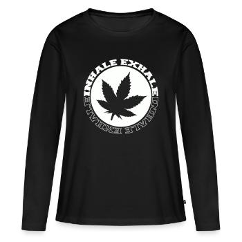 Logo rond de feuilles de cannabis - T-shirt manches longues Premium bio Femme - noir - Devant - Julia (174cm)