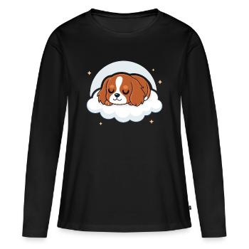 Chiot cavalier dormeur sur nuage - T-shirt manches longues Premium bio Femme - noir - Devant - Julia (174cm)