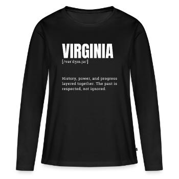 Virginie : Histoire, puissance et progrès - T-shirt manches longues Premium bio Femme - noir - Devant - Julia (174cm)