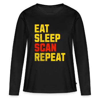 Vendeur de T-shirts cadeaux MANGER SCAN SCAN REPEAT - T-shirt manches longues Premium bio Femme - noir - Devant - Julia (174cm)