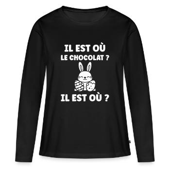 Wo ist die Schokolade? - Frauen Premium Bio Langarmshirt - Schwarz - Vorne - Julia (174cm)