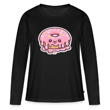 Donut Kawaii au glaçage - T-shirt manches longues Premium bio Femme - noir - Devant - Julia (174cm)