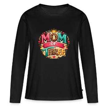 MOM of THREE! Krone, Leo Liebe, Personalisierbar - Frauen Premium Bio Langarmshirt - Schwarz - Vorne - Julia (174cm)