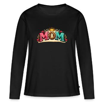 MOM! Krone, Leo Liebe, Personalisierbar - Frauen Premium Bio Langarmshirt - Schwarz - Vorne - Julia (174cm)