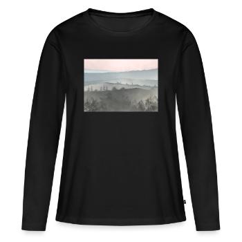 Lever de soleil dans les montagnes de brume - T-shirt manches longues Premium bio Femme - noir - Devant - Julia (174cm)