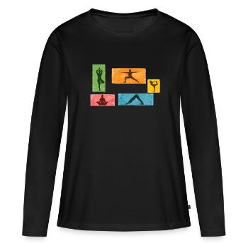 Bloc de couleurs Grunge Yoga Silhouettes - T-shirt manches longues Premium bio Femme - noir - Devant - Julia (174cm)