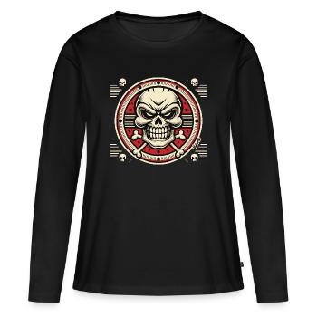 Emblème du crâne avec os croisés - T-shirt manches longues Premium bio Femme - noir - Devant - Julia (174cm)