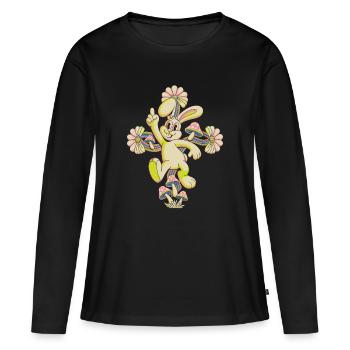 Pastellhase Disko-Tanz - Frauen Premium Bio Langarmshirt - Schwarz - Vorne - Julia (174cm)