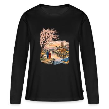 Fleurs traditionnelles de cerisier japonais - T-shirt manches longues Premium bio Femme - noir - Devant - Julia (174cm)