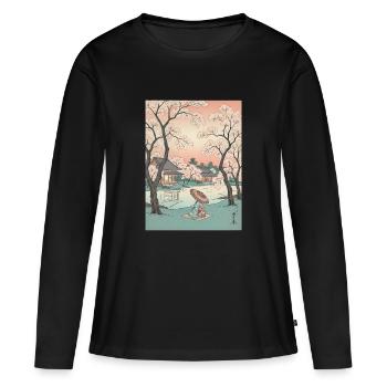 Fleurs traditionnelles de cerisier japonais - T-shirt manches longues Premium bio Femme - noir - Devant - Julia (174cm)