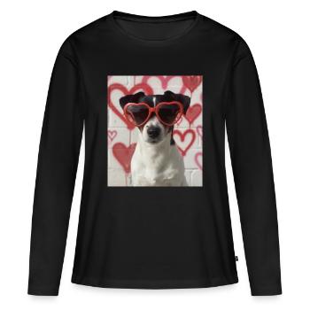 Herzbrille Hund im Graffiti Herz - Frauen Premium Bio Langarmshirt - Schwarz - Vorne - Julia (174cm)