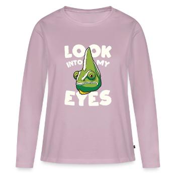 Regarde-moi dans les yeux, design caméléon drôle - T-shirt manches longues Premium bio Femme - rose poudré - Devant - Julia (174cm)