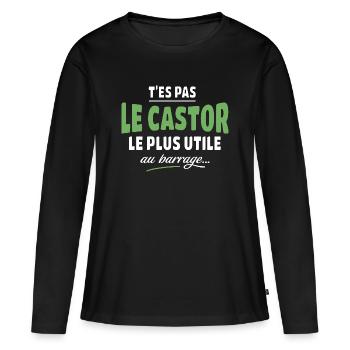 Tes pas le castor le plus utile - T-shirt manches longues Premium bio Femme - noir - Devant - Julia (174cm)