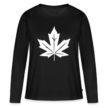 Ahorn Blatt Blätter Geschenk Naturliebhaber  - Frauen Premium Bio Langarmshirt - Schwarz - Vorne - Julia (174cm)