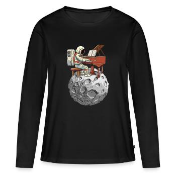 Piano lunaire avec combinaison spatiale - T-shirt manches longues Premium bio Femme - noir - Devant - Julia (174cm)