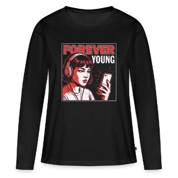 Forever Young, Drôle Millennials Fun, Chemise, sac - T-shirt manches longues Premium bio Femme - noir - Devant - Julia (174cm)