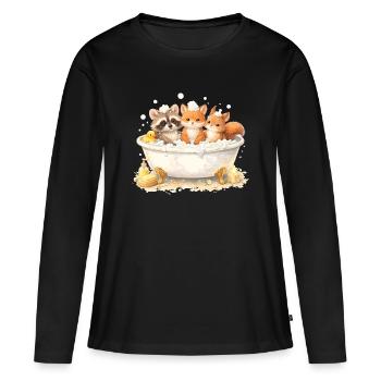 Illustration de la baignée d’animaux de la forêt mignons - T-shirt manches longues Premium bio Femme - noir - Devant - Julia (174cm)
