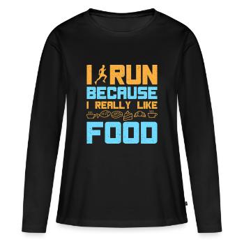 Courir Je cours J’aime la nourriture Marathon - T-shirt manches longues Premium bio Femme - noir - Devant - Julia (174cm)