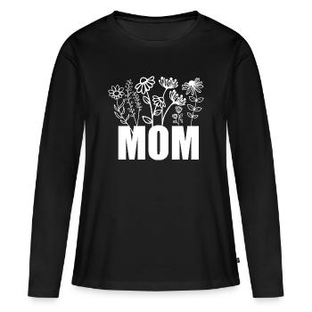 MOM Blütenpracht - Frauen Premium Bio Langarmshirt - Schwarz - Vorne - Julia (174cm)