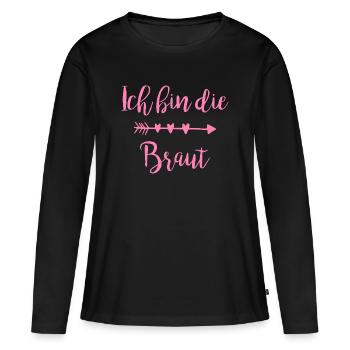 Ich bin die Braut Herzpfeil Script - Frauen Premium Bio Langarmshirt - Schwarz - Vorne - Julia (174cm)