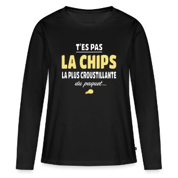 T'es pas la chips la plus croustillante - T-shirt manches longues Premium bio Femme - noir - Devant - Julia (174cm)