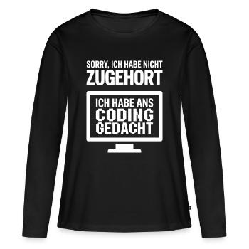 Coding Gedanke Spruch - Frauen Premium Bio Langarmshirt - Schwarz - Vorne - Julia (174cm)