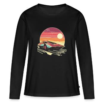 Retro futuristic red car with stylized sunset sky  - T-shirt manches longues Premium bio Femme - noir - Devant - Julia (174cm)