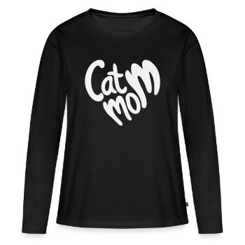 Lettrage en forme de cœur de maman chat - T-shirt manches longues Premium bio Femme - noir - Devant - Julia (174cm)