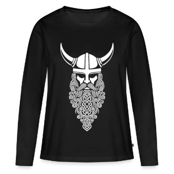 Viking Chef Barbe Tressée Mascotte Casque Nordique - T-shirt manches longues Premium bio Femme - noir - Devant - Julia (174cm)