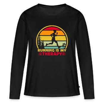 Running Is My Therapy Marathon Runner Gift - Frauen Premium Bio Langarmshirt - Schwarz - Vorne - Julia (174cm)