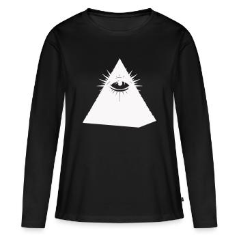 Symbole de l’œil pyramidal Illuminati - T-shirt manches longues Premium bio Femme - noir - Devant - Julia (174cm)