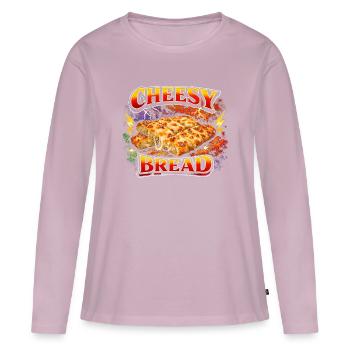 Pain au fromage Plat préféré Pain au fromage étrange - T-shirt manches longues Premium bio Femme - rose poudré - Devant - Julia (174cm)