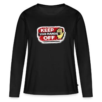 Keep Your Hands Off Respect Boundaries Sticker - T-shirt manches longues Premium bio Femme - noir - Devant - Julia (174cm)