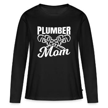 Maman plombière - T-shirt manches longues Premium bio Femme - noir - Devant - Julia (174cm)