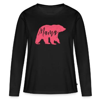 Mama Bear Pink – Cadeau doux pour la fête des mères - T-shirt manches longues Premium bio Femme - noir - Devant - Julia (174cm)