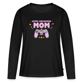 Level freigeschaltet: Mama - Frauen Premium Bio Langarmshirt - Schwarz - Vorne - Julia (174cm)