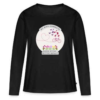 Fahrrad Pendler Shirt Floral Schmetterling Fahrrad - Frauen Premium Bio Langarmshirt - Schwarz - Vorne - Julia (174cm)