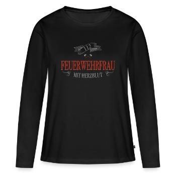 Feuerwehrfrau mit Herzblut Feuerwehr - Frauen Premium Bio Langarmshirt - Schwarz - Vorne - Julia (174cm)