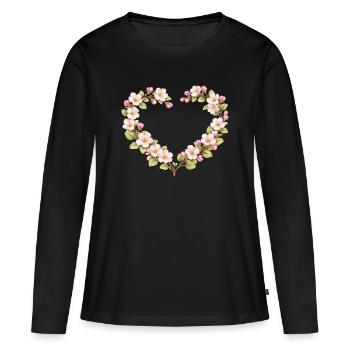 Motif printemps pour cœur en fleurs de pommier - T-shirt manches longues Premium bio Femme - noir - Devant - Julia (174cm)