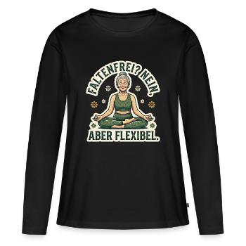 Yoga Senioren - Faltenfrei Nein Aber Flexibel - Frauen Premium Bio Langarmshirt - Schwarz - Vorne - Julia (174cm)