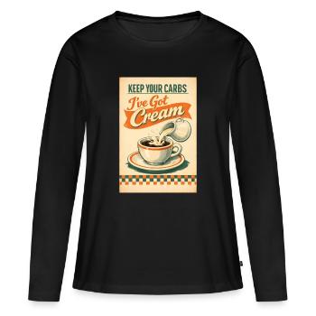 Les glucides disparus, la crème ici | Keto Retro - T-shirt manches longues Premium bio Femme - noir - Devant - Julia (174cm)