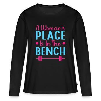 Bench Fitness Motivation Bodybuilder Woman’s Place - T-shirt manches longues Premium bio Femme - noir - Devant - Julia (174cm)