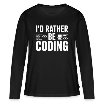 Ich würde lieber programmieren - Frauen Premium Bio Langarmshirt - Schwarz - Vorne - Julia (174cm)