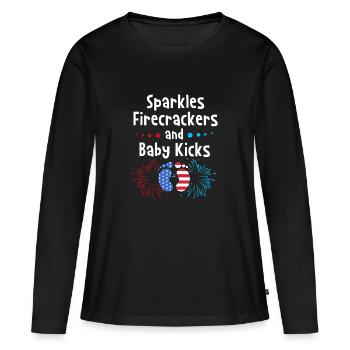 Baby shower juillet - T-shirt manches longues Premium bio Femme - noir - Devant - Julia (174cm)