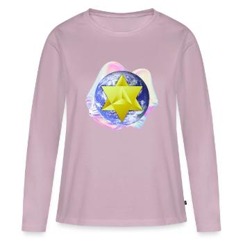 Merkaba Earth surréaliste - T-shirt manches longues Premium bio Femme - rose poudré - Devant - Julia (174cm)