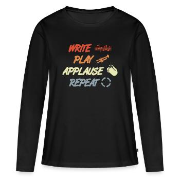Écrire, Jouer, Applaudir, répéter - T-shirt manches longues Premium bio Femme - noir - Devant - Julia (174cm)