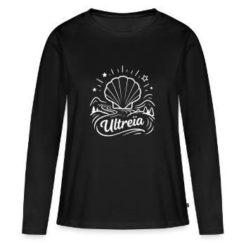 Ultreïa chemin de Saint-Jacques Compostelle - T-shirt manches longues Premium bio Femme - noir - Devant - Julia (174cm)