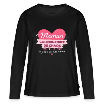 Maman coordinatrice de chaos humour - T-shirt manches longues Premium bio Femme - noir - Devant - Julia (174cm)